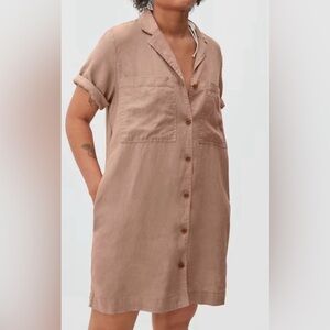 Everlane Linen Workwear Dress Size XXS Camel Short sleeve Button Up with Pockets